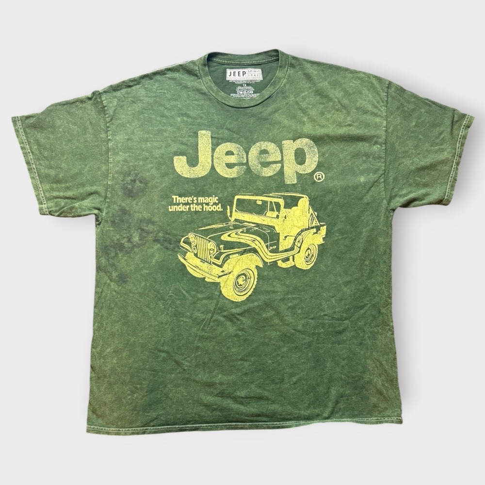 Jeep‎ Spirit 1941 Mens Graphic T-Shirt Green Acid Wash Cotton 1X JEP2600XX